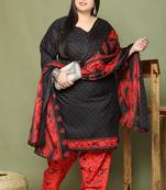 Black cotton blend printed ready to wear patiala salwar suit