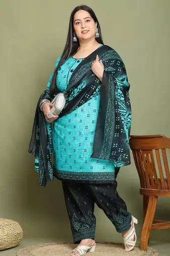 Rama green cotton blend printed ready to wear patiala salwar suit