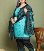 Rama green cotton blend printed ready to wear patiala salwar suit