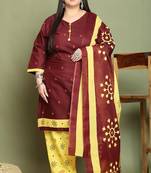 Maroon cotton blend printed ready to wear patiala salwar suit