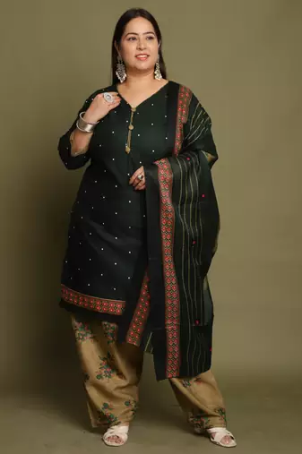 Green cotton blend printed ready to wear patiala salwar suit
