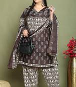 Brown cotton blend printed ready to wear patiala salwar suit