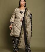 Beige cotton blend printed ready to wear patiala salwar suit