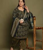 Green cotton blend printed ready to wear patiala salwar suit