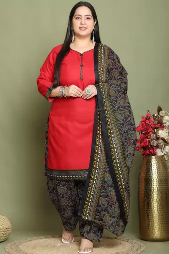 Maroon cotton blend printed ready to wear patiala salwar suit