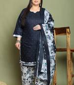 Navy blue  cotton blend printed ready to wear patiala salwar suit