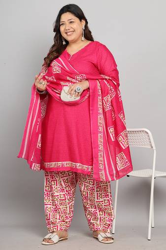 Pink cotton blend printed ready to wear patiala salwar suit