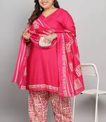 Pink cotton blend printed ready to wear patiala salwar suit