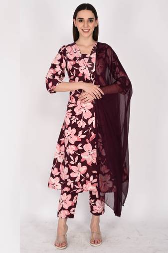 Women's cotton blend  floral printed kurta & pant with dupatta
