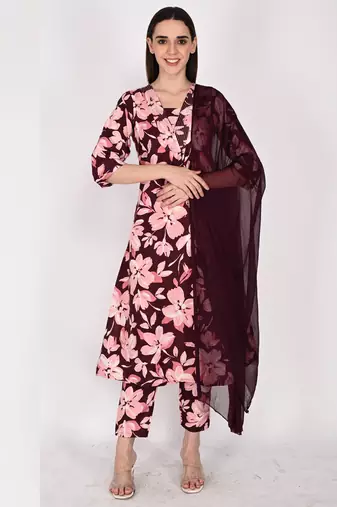 Women's cotton blend  floral printed kurta & pant with dupatta
