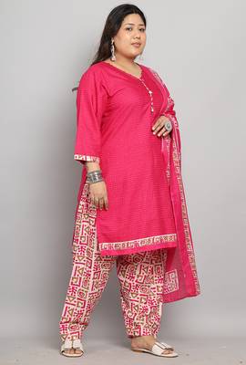 Pink cotton blend printed ready to wear patiala salwar suit 3