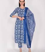 Women's cotton blend  floral printed kurta & pant with dupatta