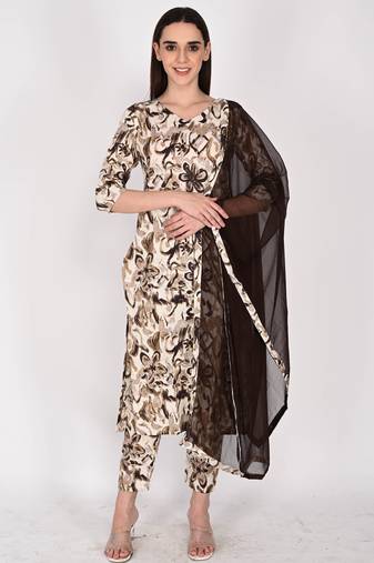 Women's cotton floral printed kurta & pant with dupatta
