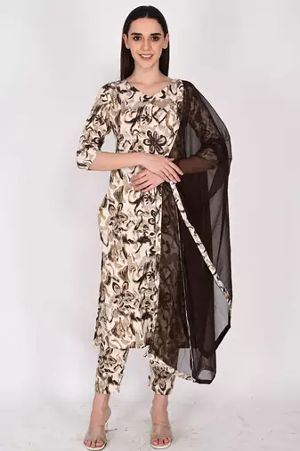 Women's cotton floral printed kurta & pant with dupatta