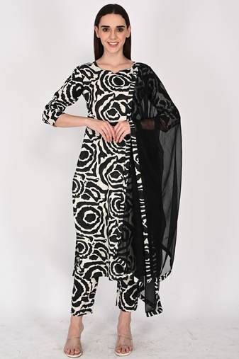 Women's cotton abstract printed kurta & pant with dupatta