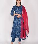 Women's cotton floral printed kurta & pant with dupatta