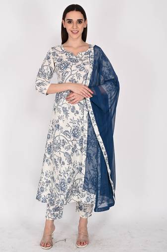 Women's cotton floral printed kurta & pant with dupatta