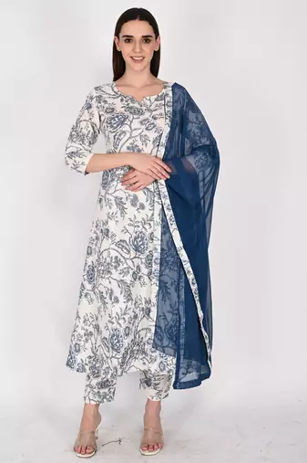 Women's cotton floral printed kurta & pant with dupatta