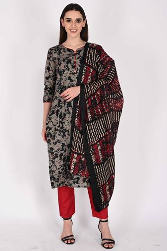Women's cotton blend abstract printed kurta & pant with dupatta