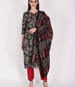 Women's cotton blend abstract printed kurta & pant with dupatta