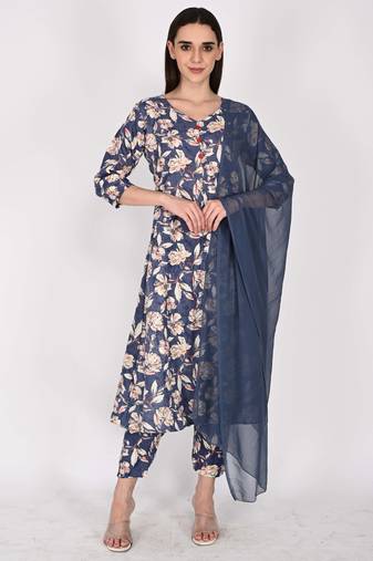 Women's cotton blend  floral printed kurta & pant with dupatta