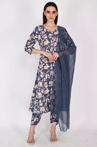 Women's cotton blend  floral printed kurta & pant with dupatta