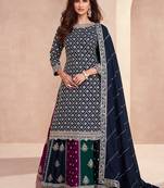 blooming chinon based blue gharara suit for women-Full Stitched free size