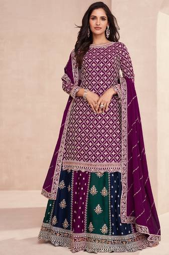 blooming chinon based magenta gharara suit for women-Full Stitched free size