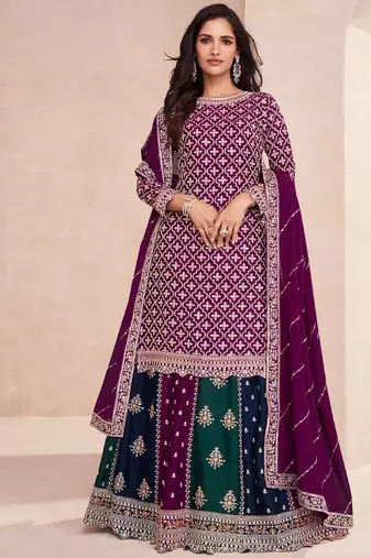 blooming chinon based magenta gharara suit for women-Full Stitched free size