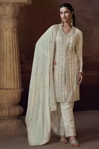 white chinon Pakistani salwar suit for women wedding wear-Full Stitched free size