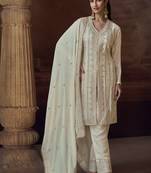 white chinon Pakistani salwar suit for women wedding wear-Full Stitched free size