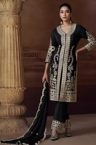black chinon Pakistani salwar suit for women wedding wear-Full Stitched free size