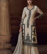 off white chinon Pakistani salwar suit for women wedding wear-Full Stitched free size