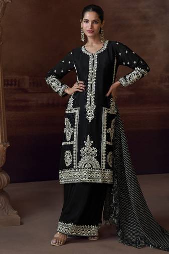 black chinon Pakistani salwar suit for women wedding wear-Full Stitched free size