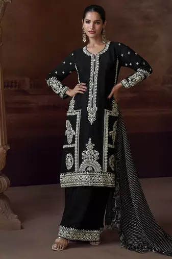 black chinon Pakistani salwar suit for women wedding wear-Full Stitched free size