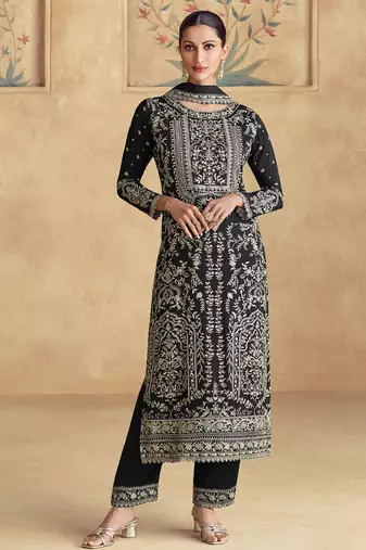 pakistani suit for women black color chinon fabric-Full Stitched free size