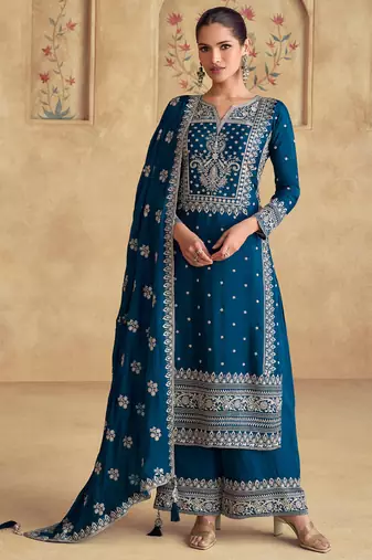 pakistani suit for women blue color chinon fabric-Full Stitched free size