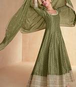 green jacquard anarkali suit for women festival wear-Full Stitched free size