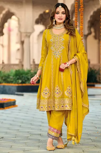 yellow peplum style suit for women wedding wear-Full Stitched free size