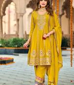 yellow peplum style suit for women wedding wear-Full Stitched free size
