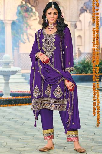 purple peplum style suit for women wedding wear-Full Stitched free size