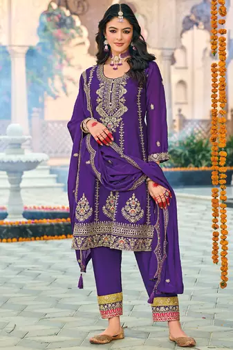 purple peplum style suit for women wedding wear-Full Stitched free size