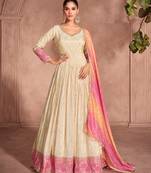 white viscous silk wedding wear anarkali suit-Full Stitched free size