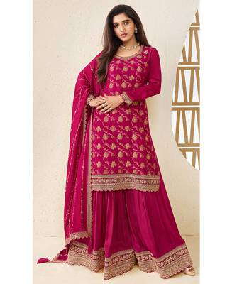 jacquard magenta palazzo suit for women ethnic wear 1