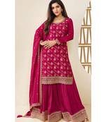 designer jacquard magenta palazzo suit for women ethnic wear