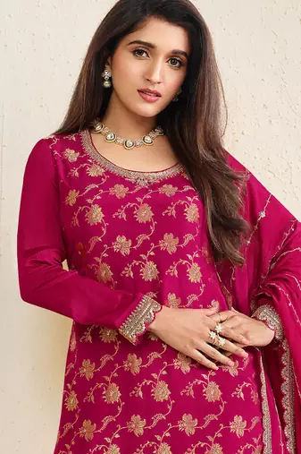  jacquard magenta palazzo suit for women ethnic wear