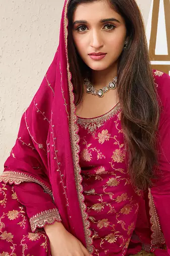  jacquard magenta palazzo suit for women ethnic wear
