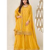 designer jacquard yellow palazzo suit for women ethnic wear