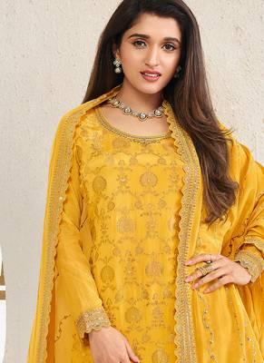 jacquard yellow palazzo suit for women ethnic wear 2