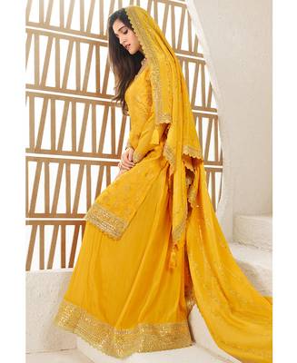 jacquard yellow palazzo suit for women ethnic wear 3